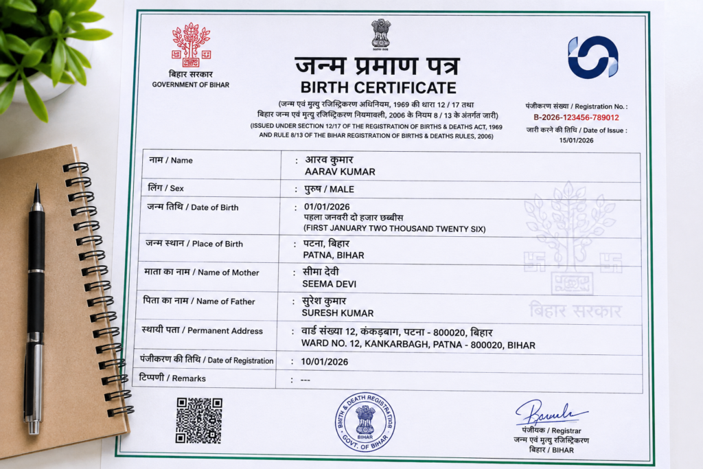 Bihar birth certificate online apply 2026